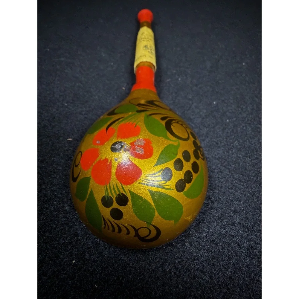 Vtg Khokhloma Russian Folk Art Wooden Spoon Hand Painted Made in‎ USSR Red Gold